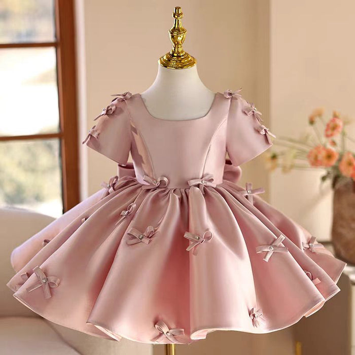 Pink Girl Dress Bowed for Kids Birthday Party Ball Gown J720