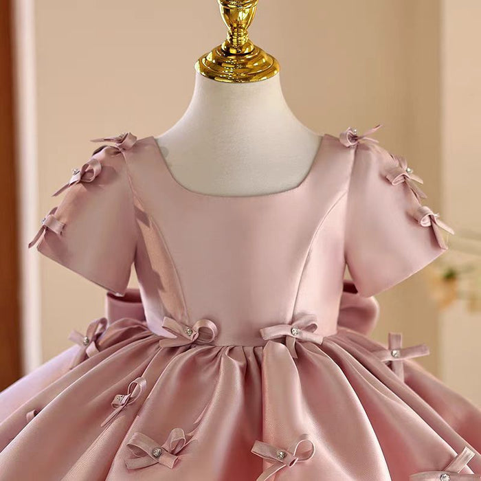 Pink Girl Dress Bowed for Kids Birthday Party Ball Gown J720