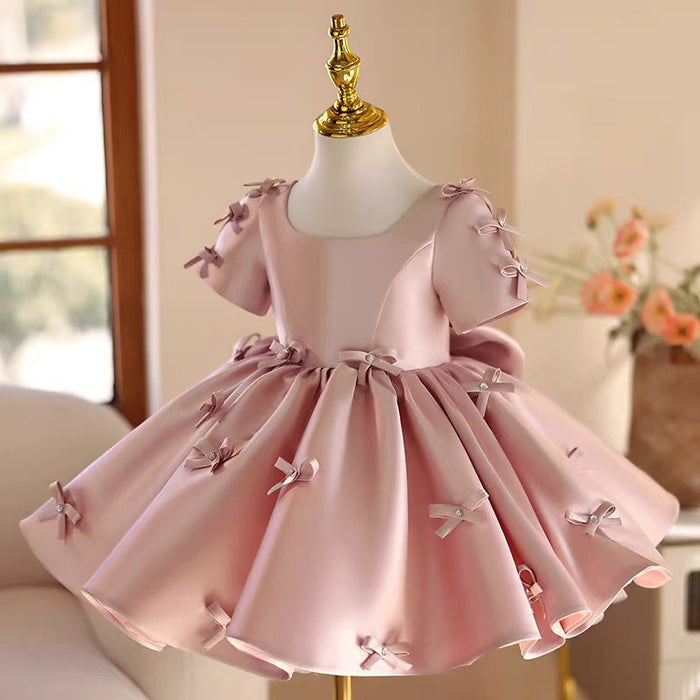 Pink Girl Dress Bowed for Kids Birthday Party Ball Gown J720