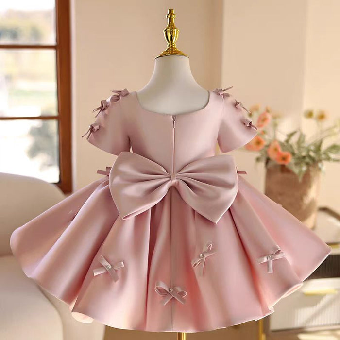 Pink Girl Dress Bowed for Kids Birthday Party Ball Gown J720