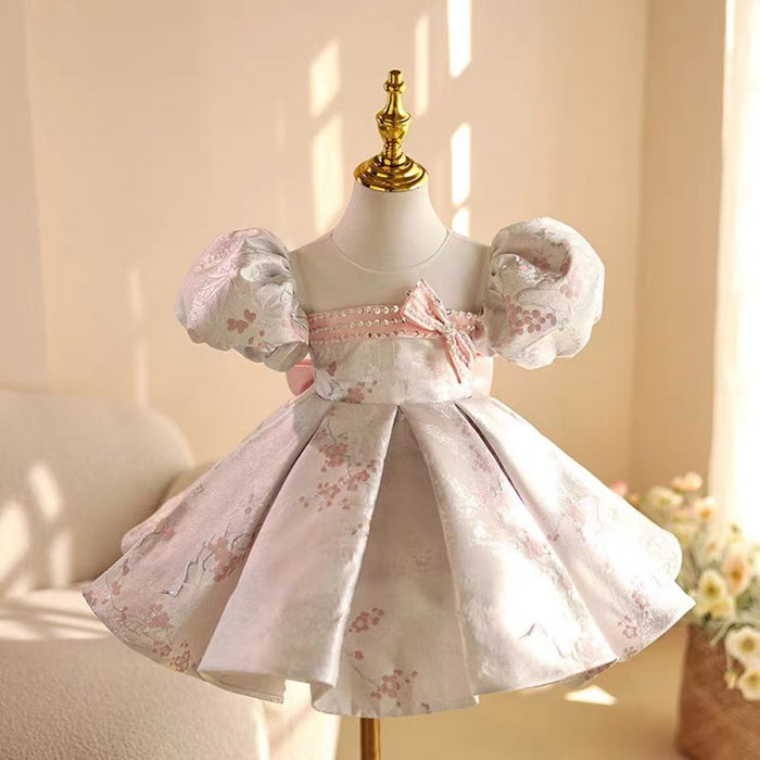 Pink Girl Dress Bowed Kids Wedding Birthday Party Holiday J461