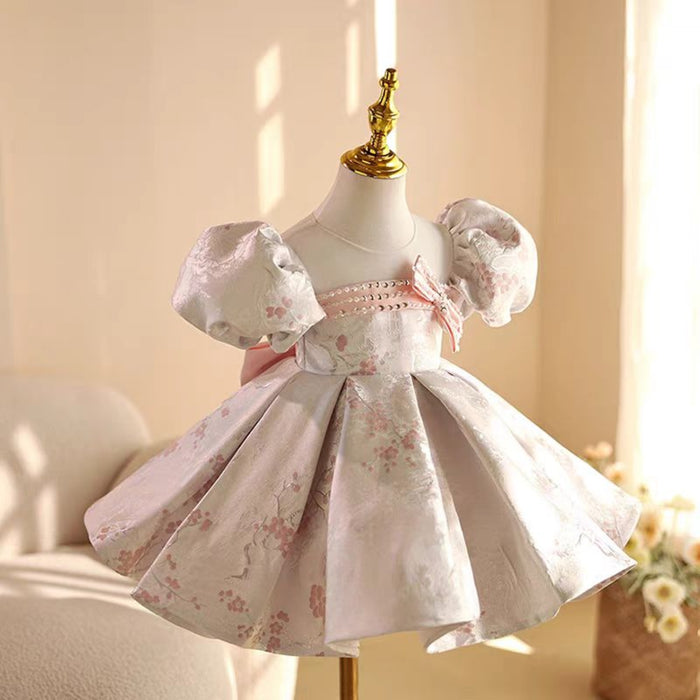 Pink Girl Dress Bowed Kids Wedding Birthday Party Holiday J461