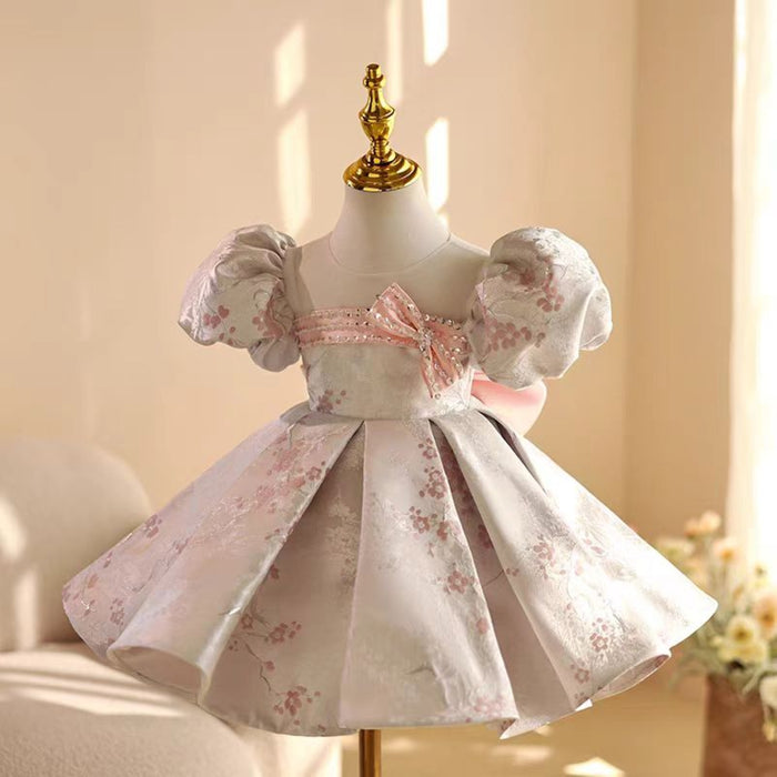 Pink Girl Dress Bowed Kids Wedding Birthday Party Holiday J461