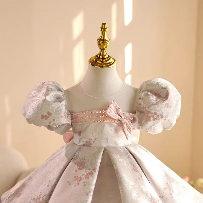 Pink Girl Dress Bowed Kids Wedding Birthday Party Holiday J461