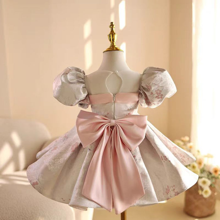 Pink Girl Dress Bowed Kids Wedding Birthday Party Holiday J461