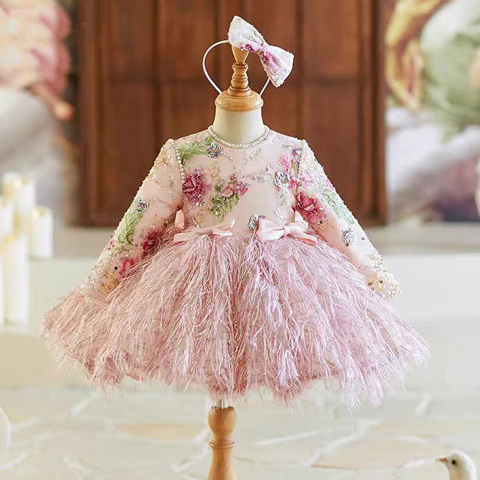 Pink Girl Dress for Kids Holiday Birthday Party Ball Gown J723