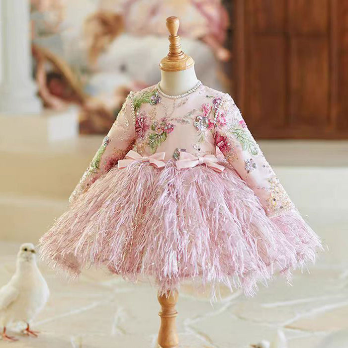 Pink Girl Dress for Kids Holiday Birthday Party Ball Gown J723