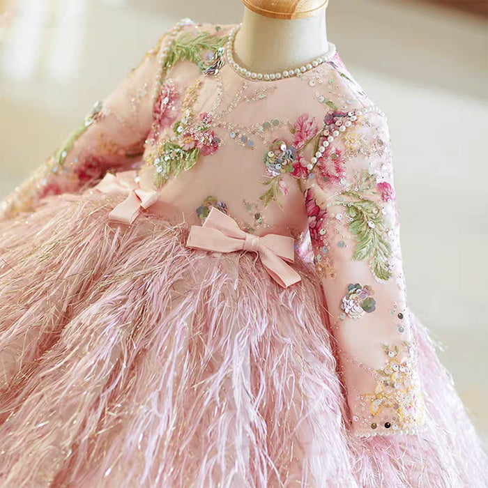 Pink Girl Dress for Kids Holiday Birthday Party Ball Gown J723