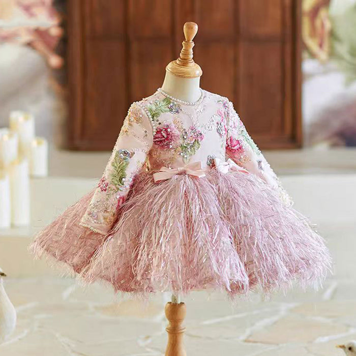 Pink Girl Dress for Kids Holiday Birthday Party Ball Gown J723