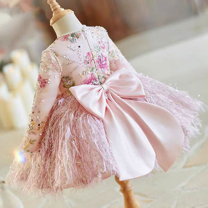 Pink Girl Dress for Kids Holiday Birthday Party Ball Gown J723