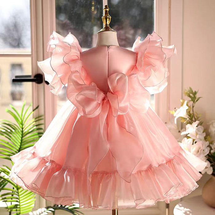 Pink Girl Dress Lace Beads Toddler Kids 1st Birthday Party Gown J448