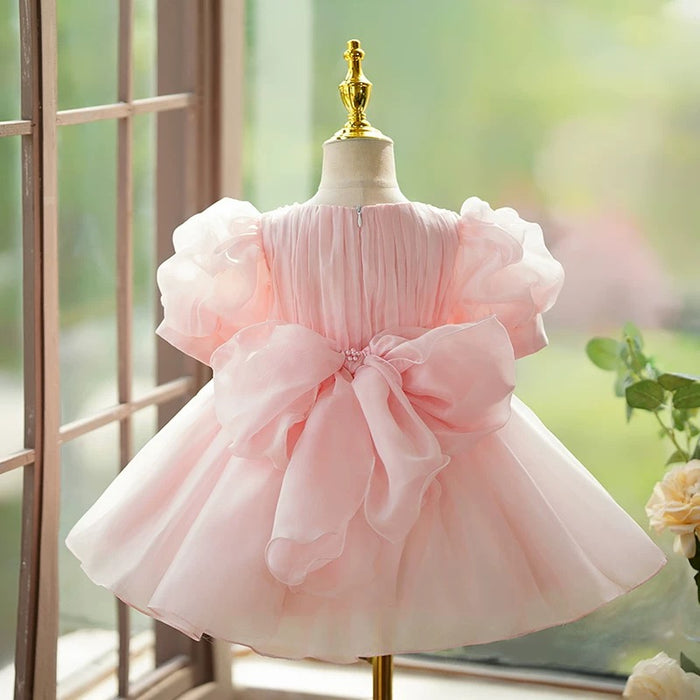 Pink Girl Dress Pearl Beaded for Pageant Birthday Party J416