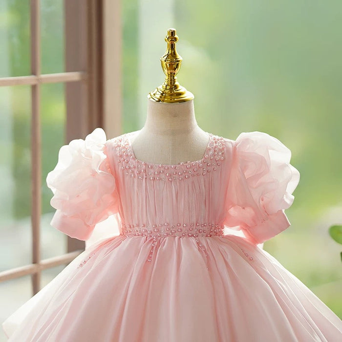 Pink Girl Dress Pearl Beaded for Pageant Birthday Party J416