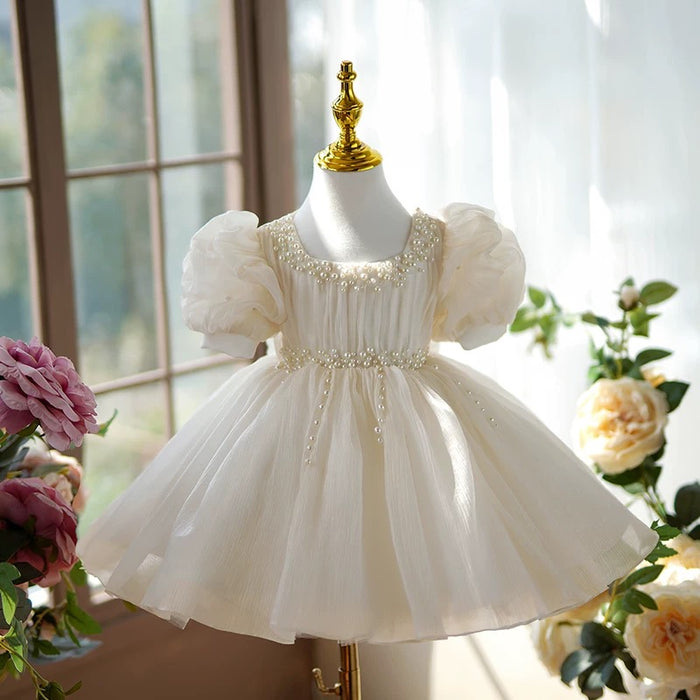 Pink Girl Dress Pearl Beaded for Pageant Birthday Party J416