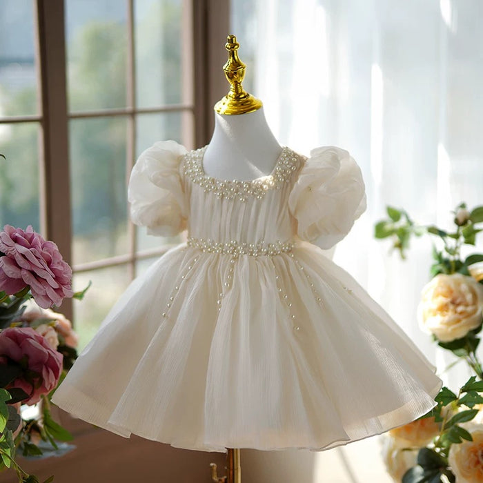 Pink Girl Dress Pearl Beaded for Pageant Birthday Party J416