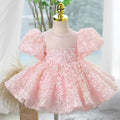Pink Girl Dress Pearls Arab Kids Princess Party Holiday Gown J730