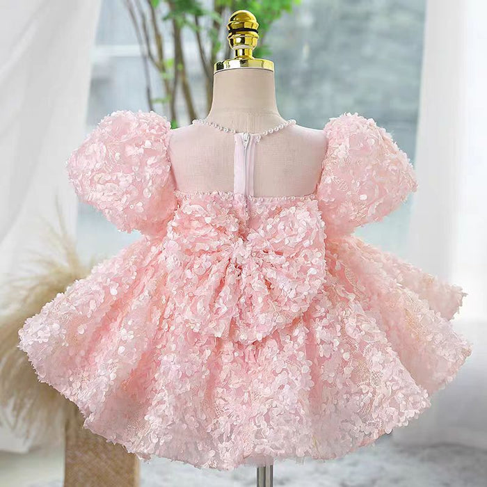 Pink Girl Dress Pearls Arab Kids Princess Party Holiday Gown J730