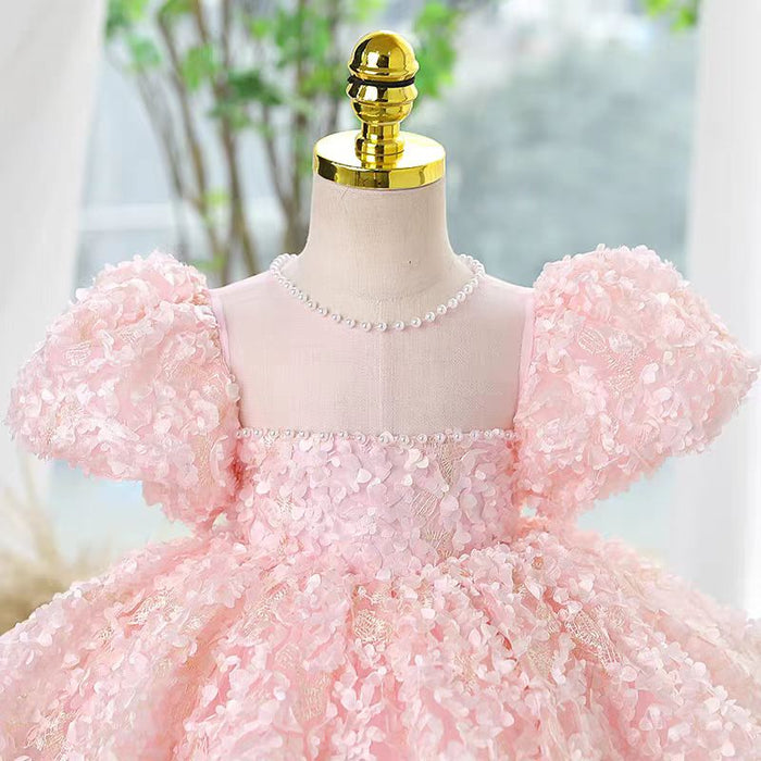 Pink Girl Dress Pearls Arab Kids Princess Party Holiday Gown J730