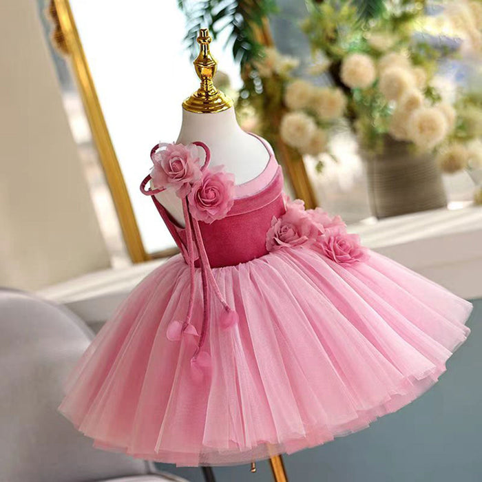 Pink Girl Dress Spaghetti Straps Toddler Kids 1st Birthday Gown J447