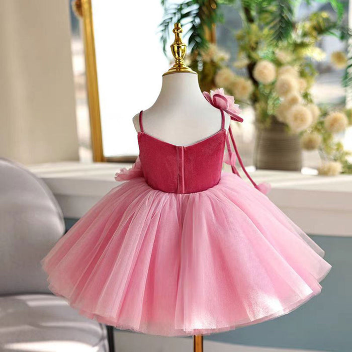 Pink Girl Dress Spaghetti Straps Toddler Kids 1st Birthday Gown J447