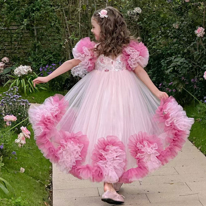Pink Girl Princess Dress for kids Birthday Party J141