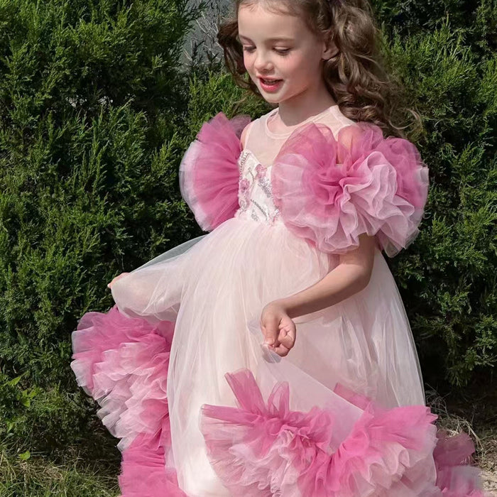Pink Girl Princess Dress for kids Birthday Party J141