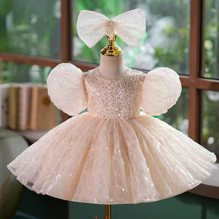 Pink Lace Flower Girl Dress for Princess Kids 1st Birthday Party Gown J768