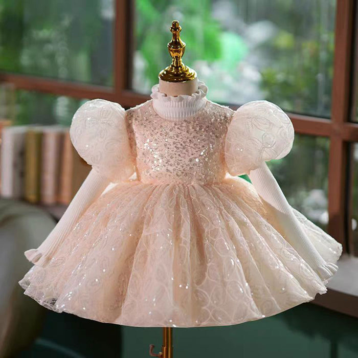 Pink Lace Flower Girl Dress for Princess Kids 1st Birthday Party Gown J768