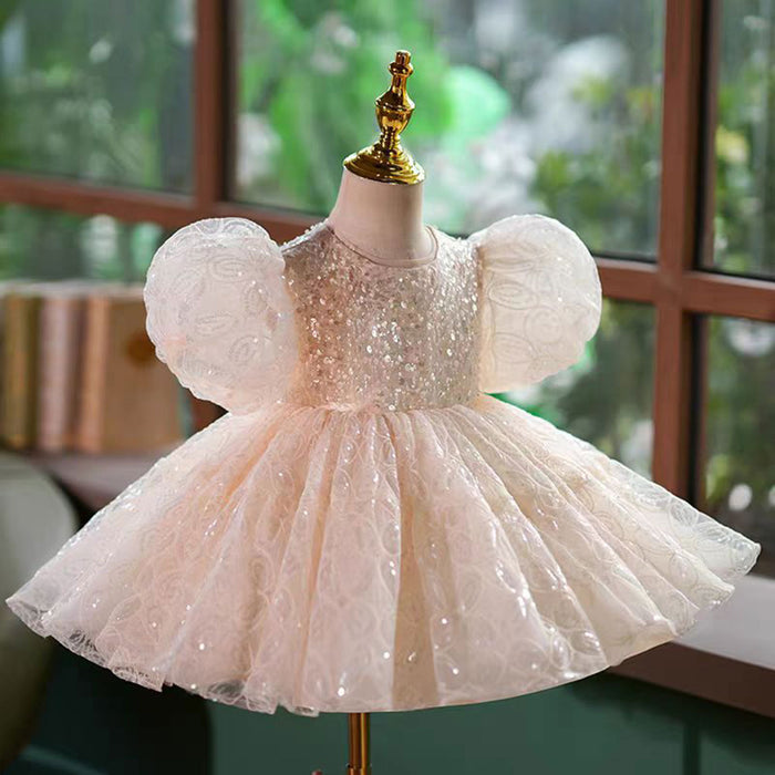 Pink Lace Flower Girl Dress for Princess Kids 1st Birthday Party Gown J768