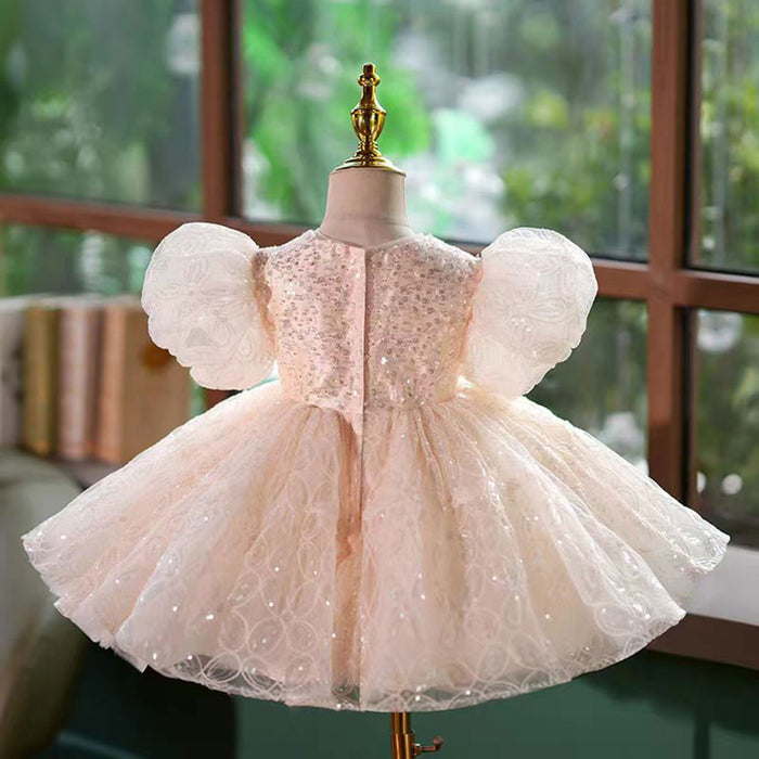 Pink Lace Flower Girl Dress for Princess Kids 1st Birthday Party Gown J768
