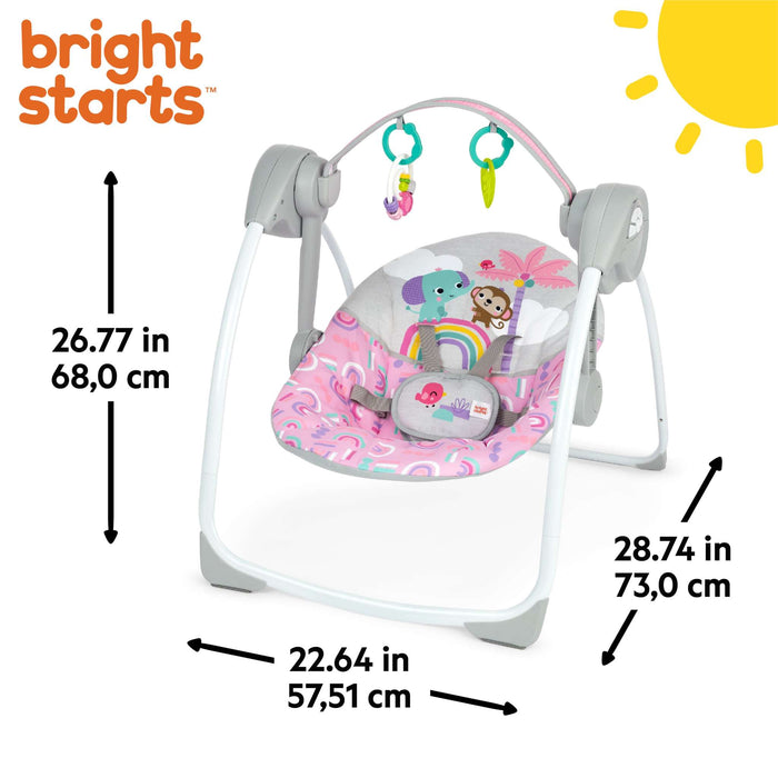 Bright Starts Pink Paradise Portable Swing with interactive toys and 6 swing speeds