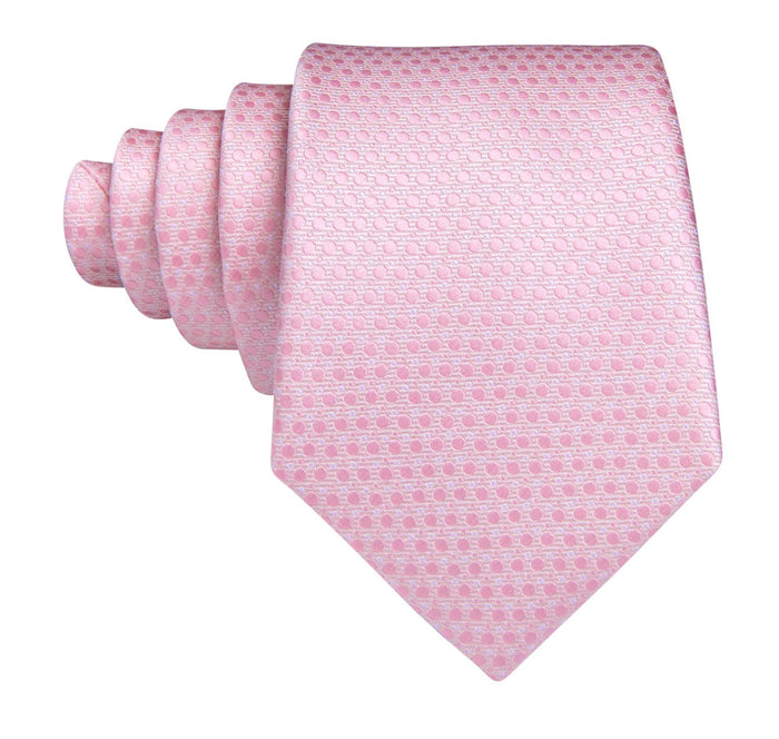 Pink Polka Dot Silk Necktie Pocket Square Cufflinks Set-N-6493 - SimonVon Shop