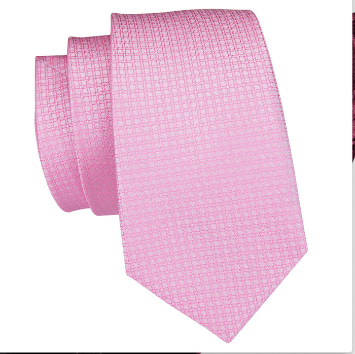 Pink Solid Silk Men's Tie Pocket Square Cufflinks Set-N-3032 - SimonVon Shop