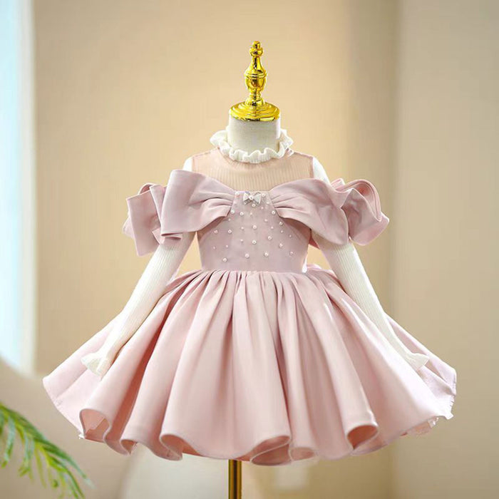 Pink Stain Baby Girl Dress Flower-adorned Sleeveless Ball Gown J765