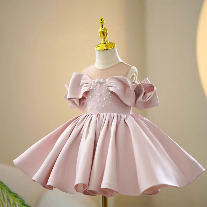 Pink Stain Baby Girl Dress Flower-adorned Sleeveless Ball Gown J765