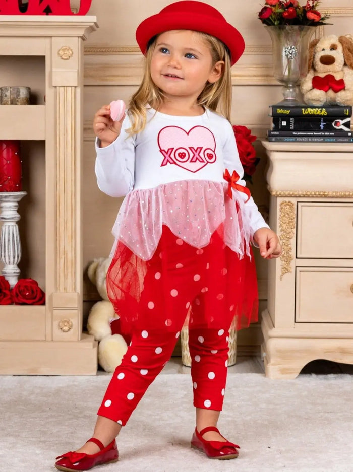 Girls Valentine's Clothes | XOXO Tutu Tunic & Polka Dot Leggings Set