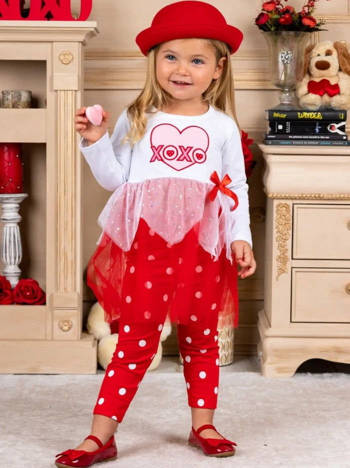 Girls Valentine's Clothes | XOXO Tutu Tunic & Polka Dot Leggings Set
