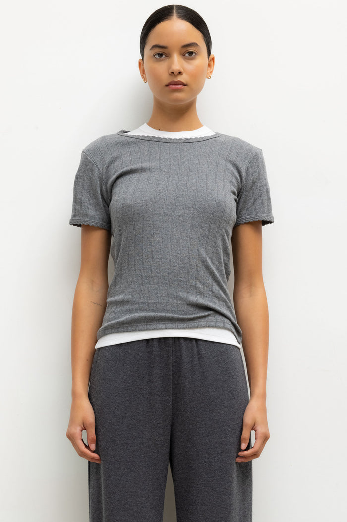 Pointelle Slim Fit Tee - Granite