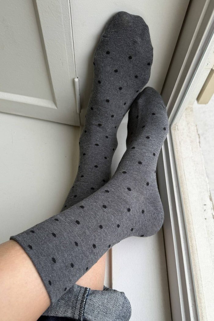Polka Dot Sneaker Socks - Oatmeal/Black
