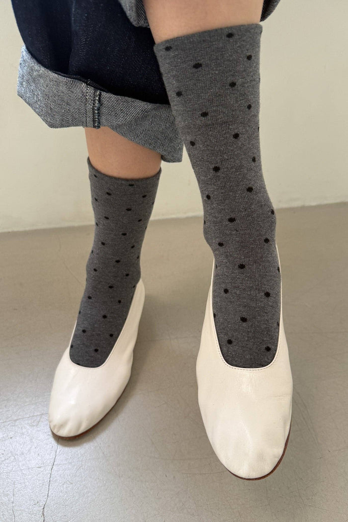 Polka Dot Sneaker Socks - Oatmeal/Black