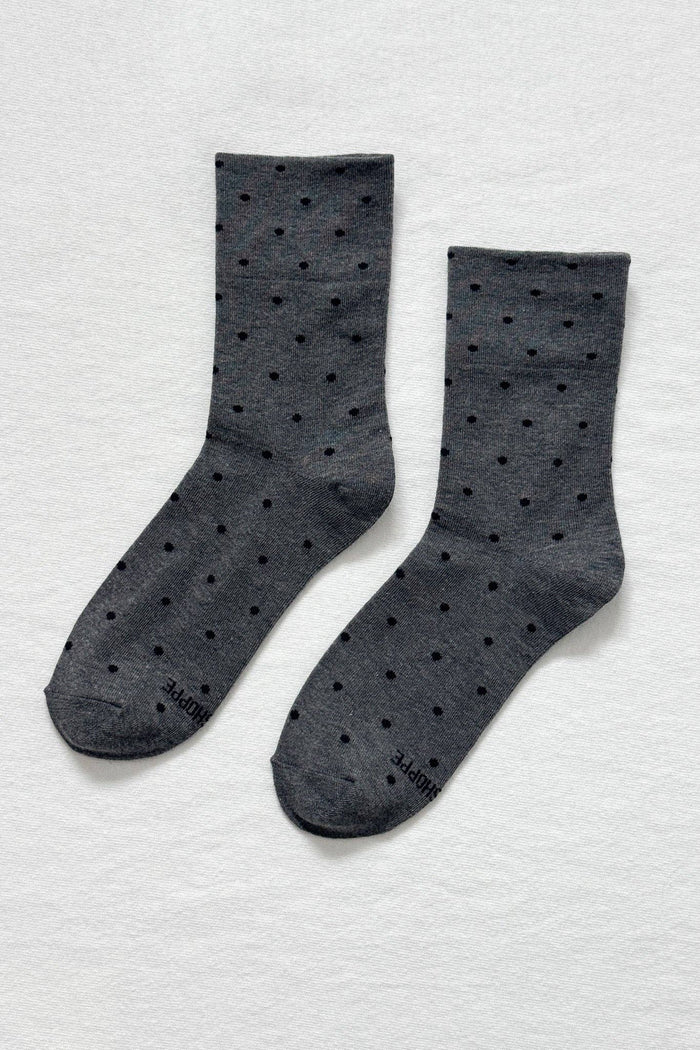 Polka Dot Sneaker Socks - Oatmeal/Black