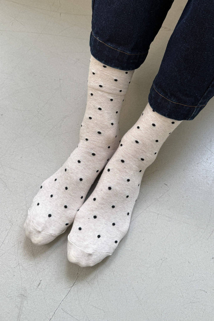 Polka Dot Sneaker Socks - Oatmeal/Black