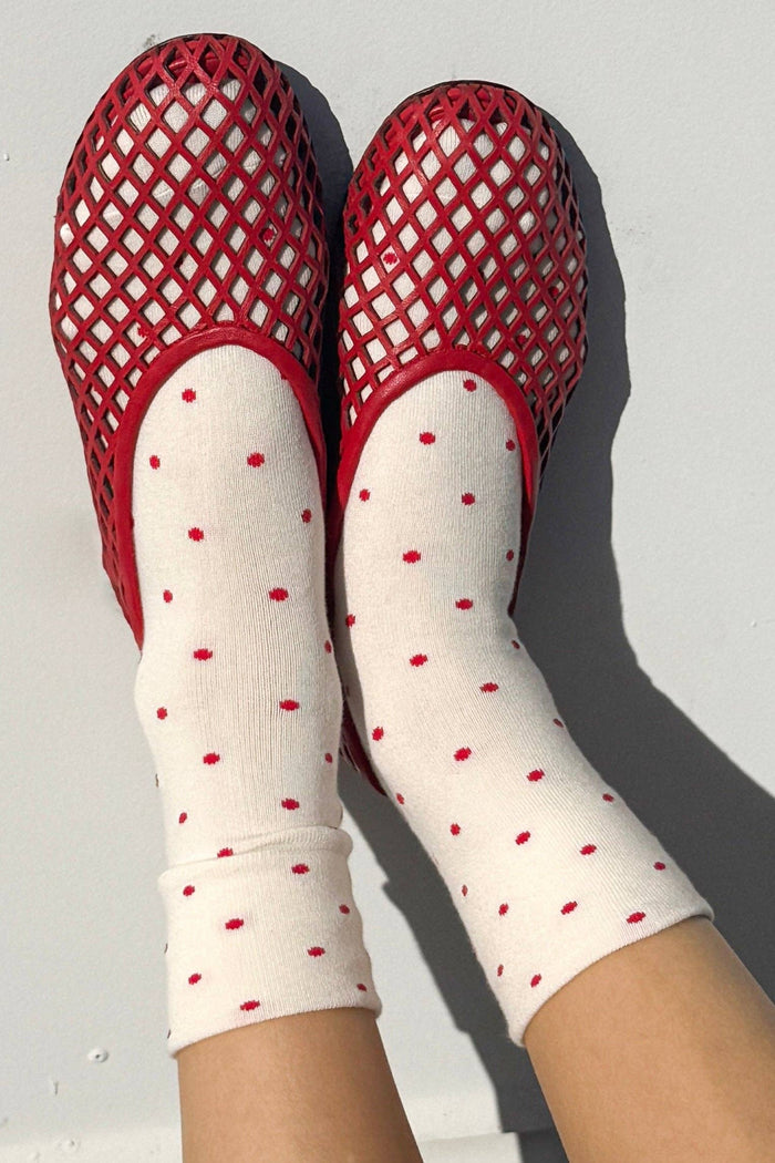 Polka Dot Sneaker Socks - Oatmeal/Black