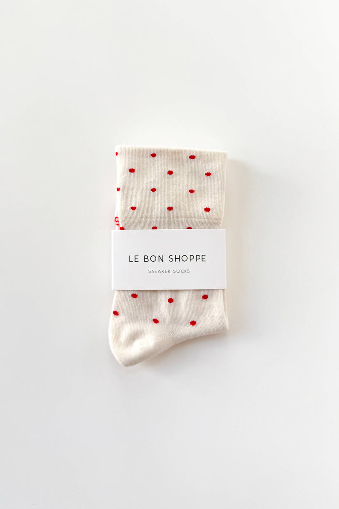 Polka Dot Sneaker Socks - Oatmeal/Black