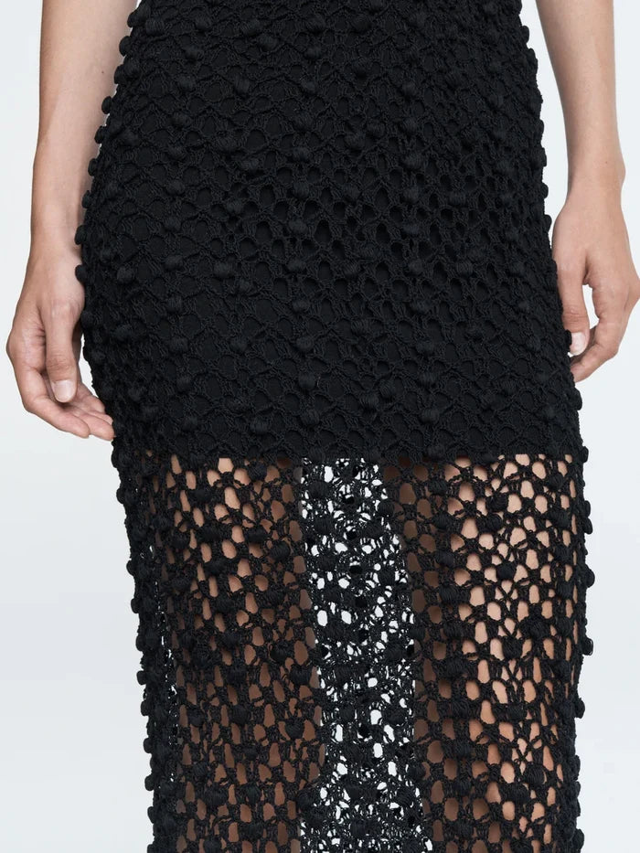Pom Pom Macrame Dress - Black
