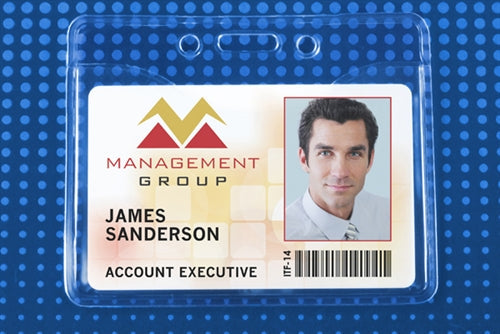 Premium Clear Vinyl Horizontal Two Pocket Credit Card Size Badge Holder - 506-T2, Qty = 100