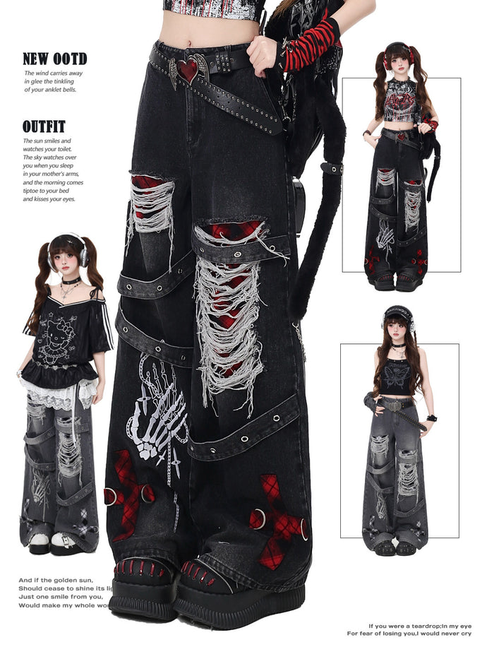 Punk Skeleton Wide Leg Jeans