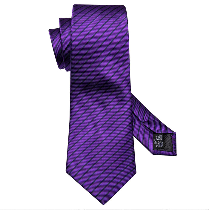 Purple and Black Stripe Tie Hanky Cufflinks Set- N5239 - SimonVon Shop