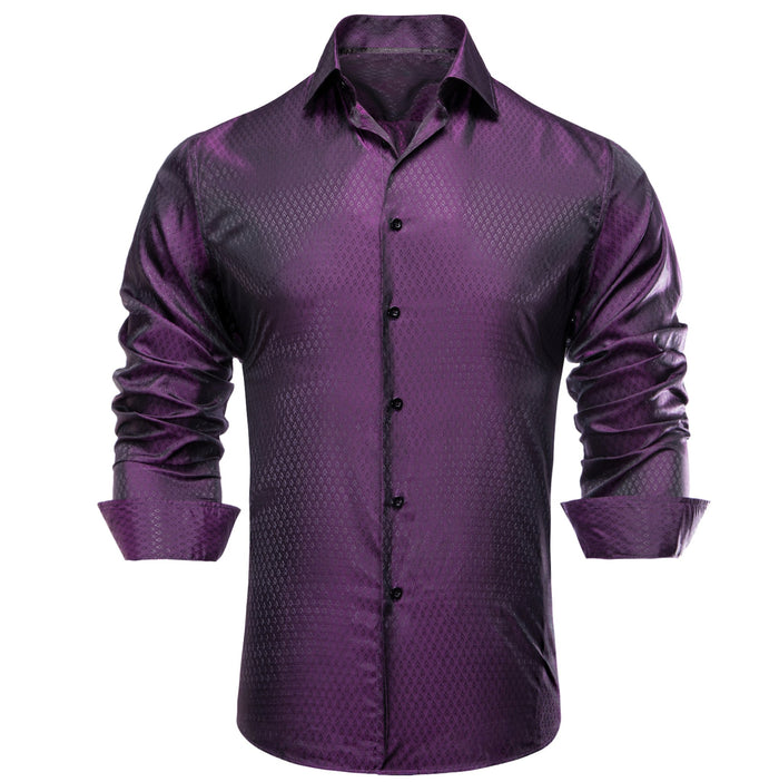 Purple Black Novelty Silk Men's Long Sleeve Shirt-CY-1652 - SimonVon Shop