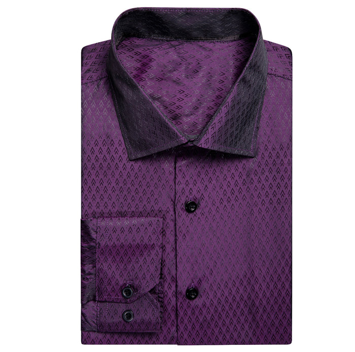 Purple Black Novelty Silk Men's Long Sleeve Shirt-CY-1652 - SimonVon Shop